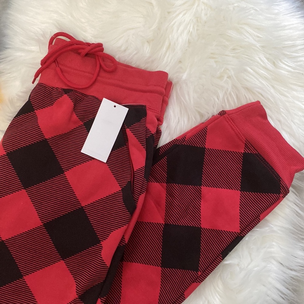 NEW! Red & Black Plaid Jogger Pajama Pants - Picture 3 of 6